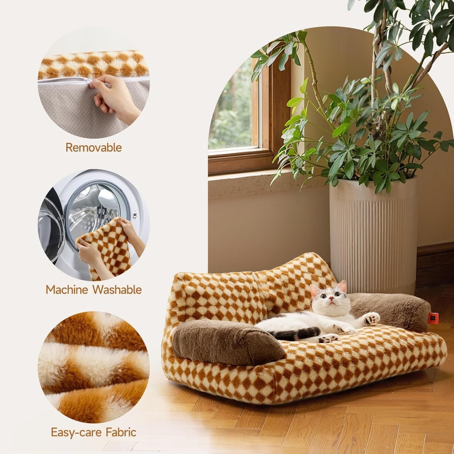 Mewoofun Cat Bed – 26"x19"x13" Fluffy Couch with Washable Cover & Non-Slip Bottom for Indoor Cats & Small Dogs