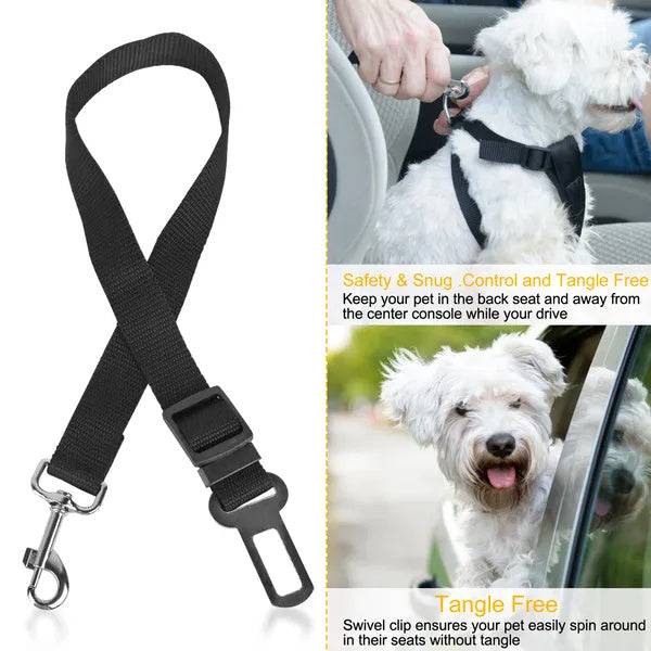 Pack of 2 Adjustable Pet Seat Belt Leash Straps – Safe Car Restraint for Dogs & Cats, No-Tangle Design