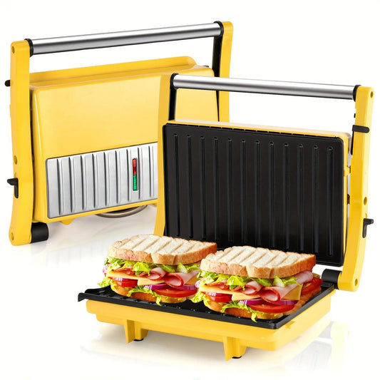 3-in-1 Electric Indoor Grill & Panini Press - 1400W Dual-Sided Non-Stick Grill with 180° Floating Hinge, Adjustable Temp (365°F-410°F), 60-Min Timer, Overheat/Quick Cook Modes & Grease Tray - Compact Black Kitchen Applianc - PulinGO