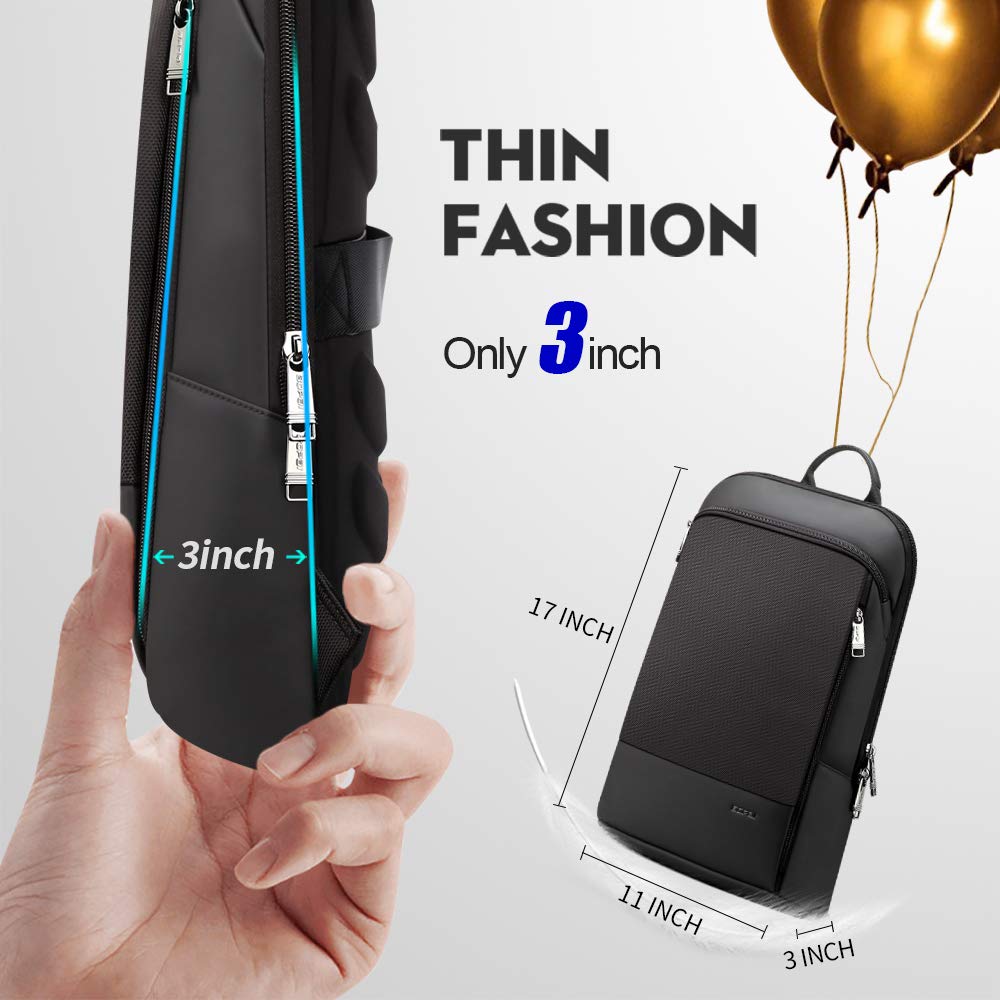 BOPAI Super Slim Anti-Theft Laptop Backpack – Waterproof Business Daypack with Hidden Zippers & Luggage Strap (Fits 15” Laptops, Black)