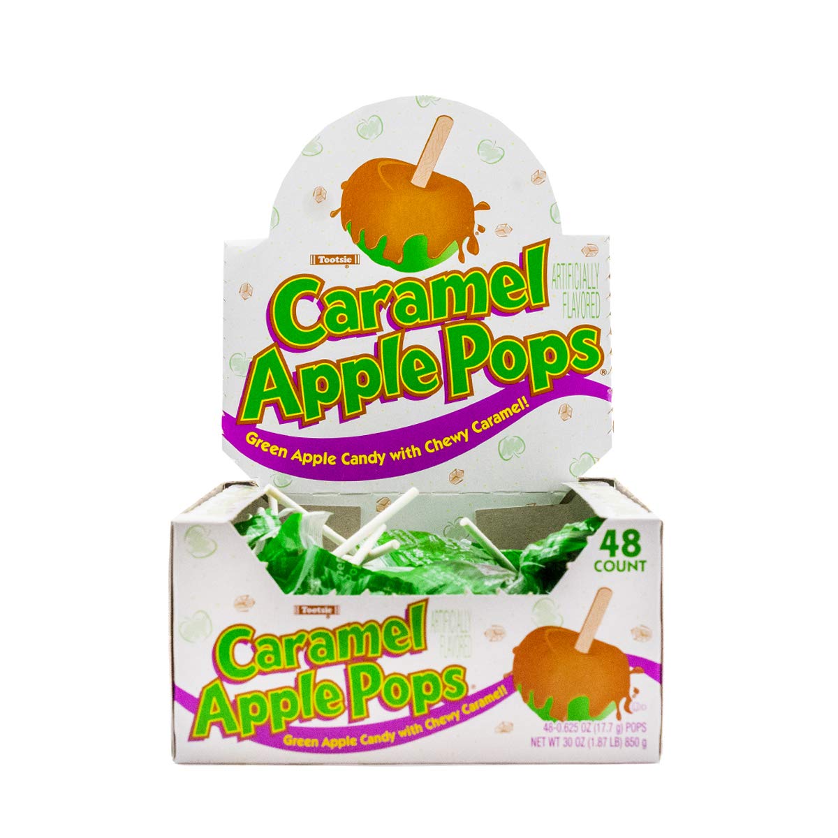 Tootsie Roll Caramel Apple Pops – Original Version (Box of 48) – Green Apple Lollipops Coated in Rich Caramel