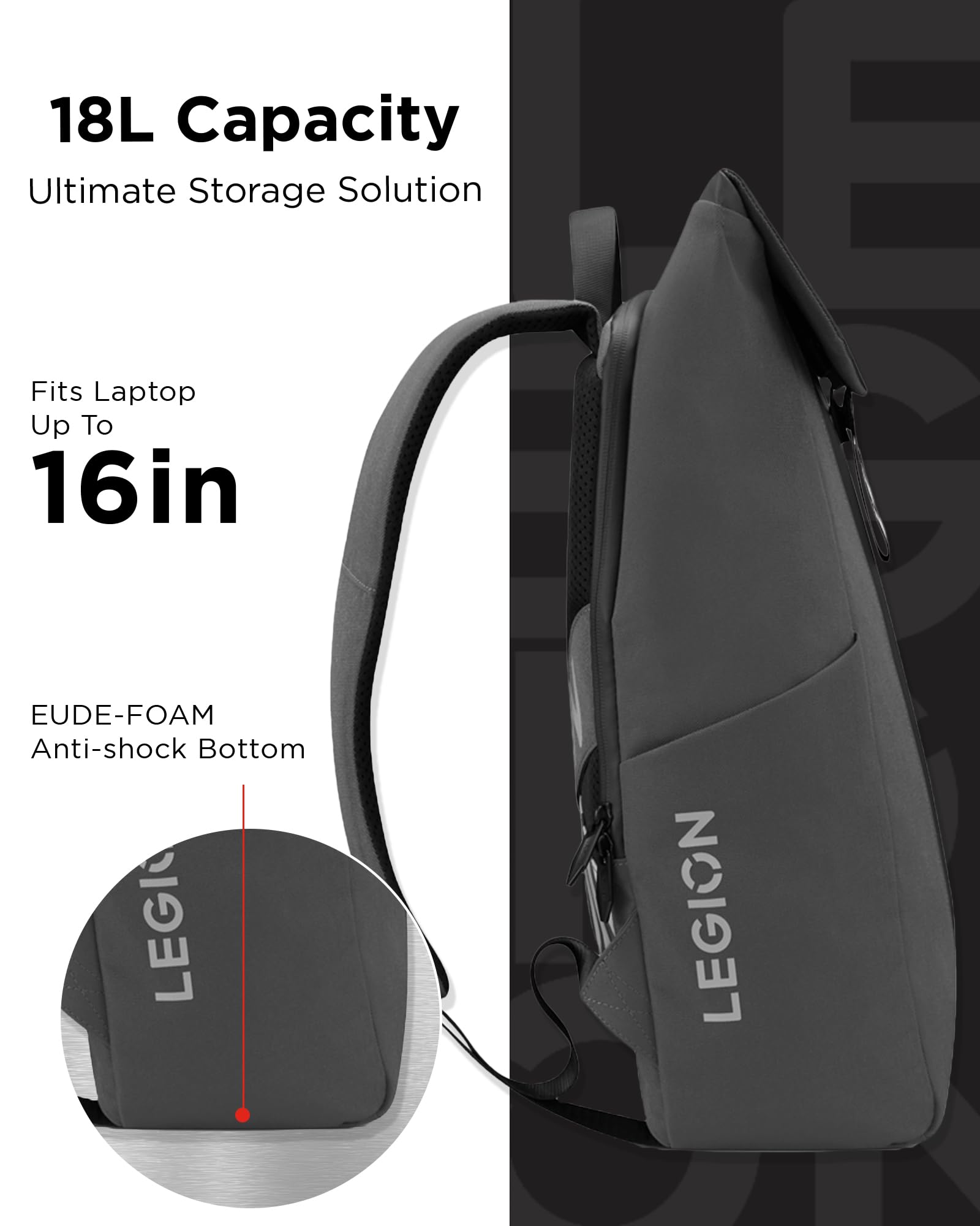 Lenovo Legion Gaming Backpack GB400 – Lightweight Water-Repellent 16″ Laptop Backpack with Anti-Shock Protection (Dark Grey)