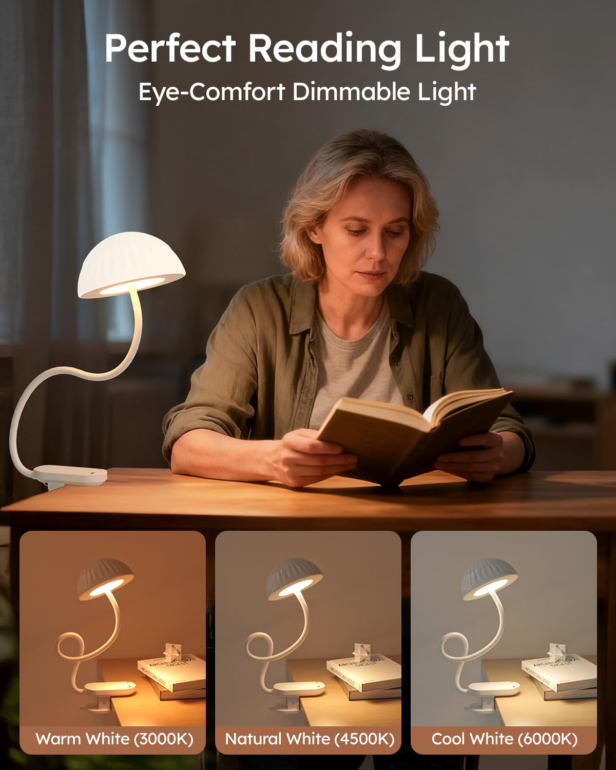 Rechargeable 3-in-1 Clip Desk Lamp – RGB Ambient Light & Adjustable Reading Light with Touch Control