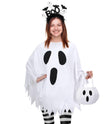 Women’s White Ghost Costume Set – 4-Piece Halloween Poncho, Headband, Tights & Candy Bag 👻🖤