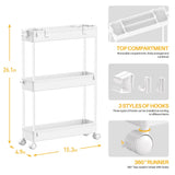 Slim Rolling Storage Cart (3-Tier) – Narrow Mobile Utility Organizer for Bathroom, Kitchen & Laundry