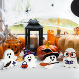 Halloween Wooden Ghost Decorations – 4 Pack Freestanding Colorful Tabletop Décor for Home, Coffee Bar & Fireplace Mantle