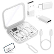Portable USB-C Adapter Travel Kit with Mirror – Multi Cable Organizer with SIM Card Storage