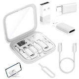 Portable USB-C Adapter Travel Kit with Mirror – Multi Cable Organizer with SIM Card Storage
