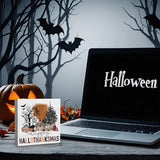 Happy Halloween Wooden Sign – Cute 5x5” Pink Boo Decor with Pumpkin, Bat & Dog Design for Home or Office