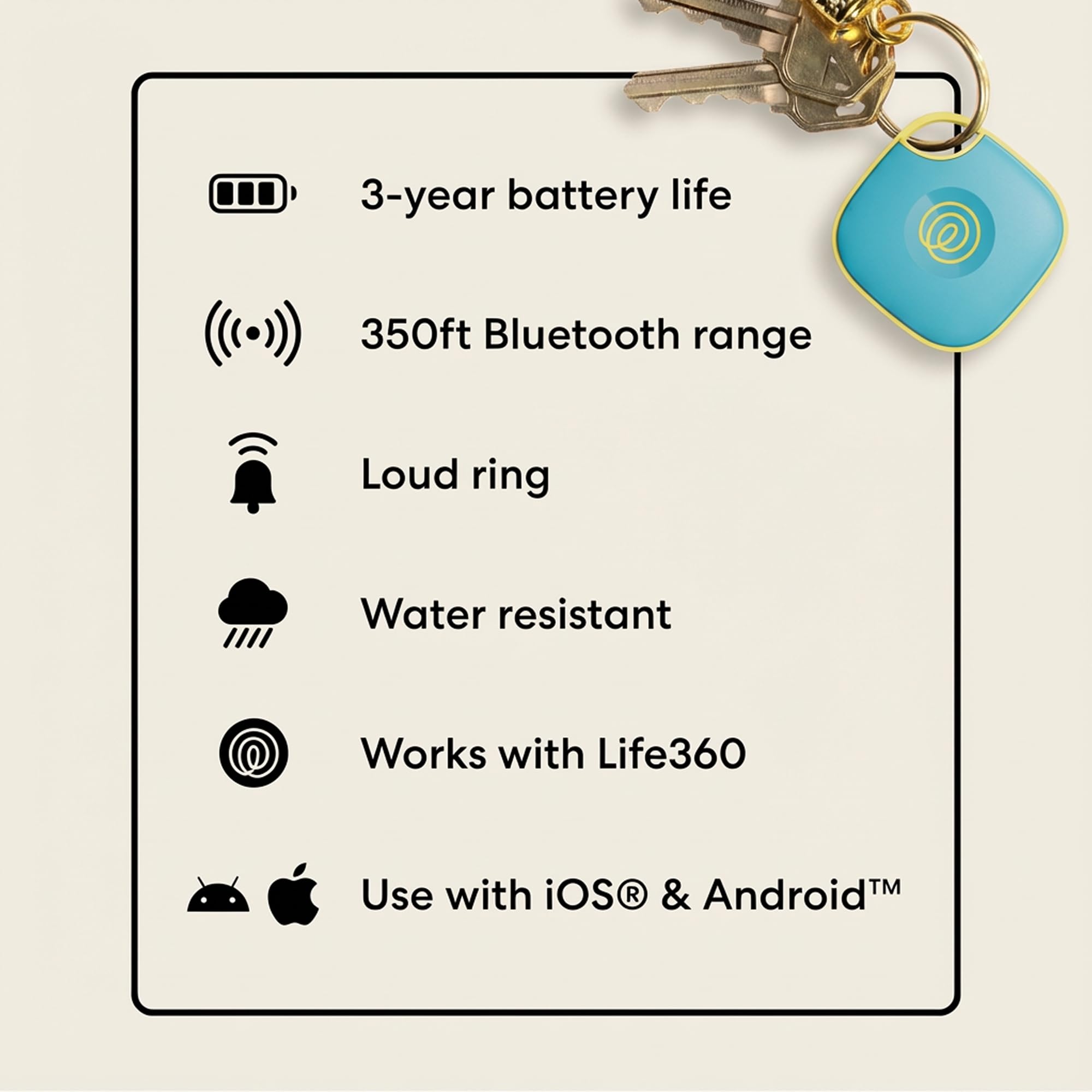 Tile Bluetooth Tracker Aqua Lemon, Item Locator with 350 ft Range, SOS Alert, Life360 Compatible, Waterproof IP68, iOS & Android