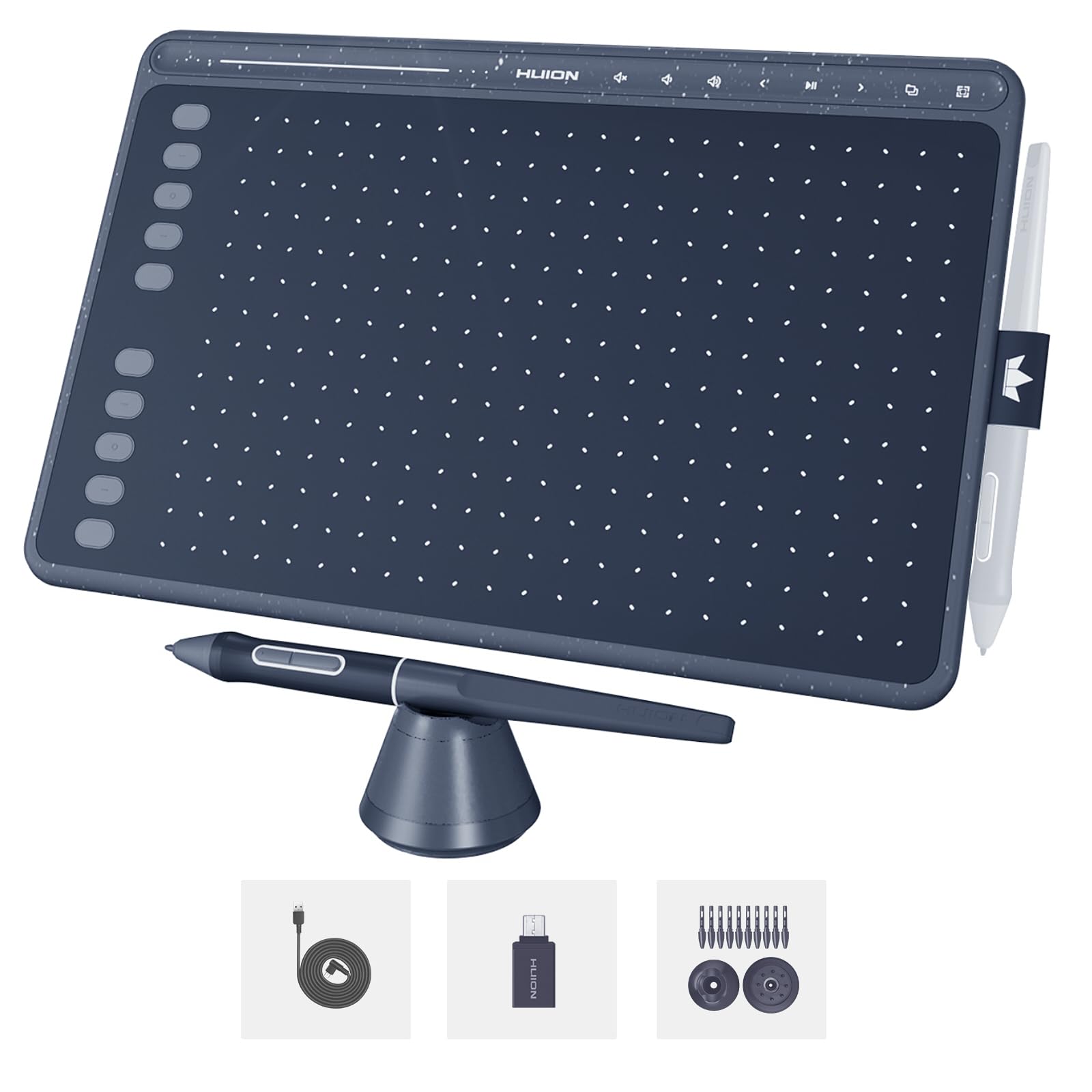 Huion HS611 Graphics Drawing Tablet with Multimedia Keys & Battery-Free Stylus (Space Grey)
