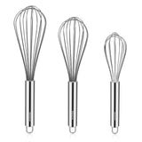 Stainless Steel Balloon Whisk Set (8”, 10”, 12”) for Baking & Cooking