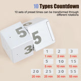 Pomodoro Timer Cube with Gravity Sensor, 10 Preset Flip Timers, Adjustable Volume & USB-C Rechargeable Design for Work, Study & Kitchen – White