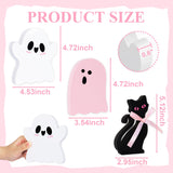 Pink Halloween Wooden Decor Set – 3-Piece Ghost & Cat Wooden Signs for Cute Tiered Tray or Tabletop Display