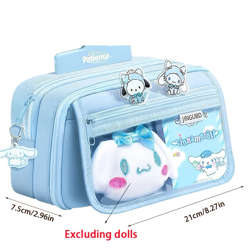 Sanrio Transparent Organizer Pencil Case – Large-Capacity Pastel Blue Storage for School, Office & Daily Essentials 🎀📦