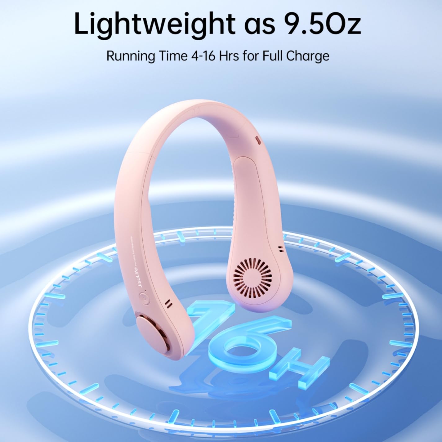 JISULIFE Bladeless Neck Fan – Hands-Free Wearable Personal Fan with 5 Speeds & Long Battery (Pink)