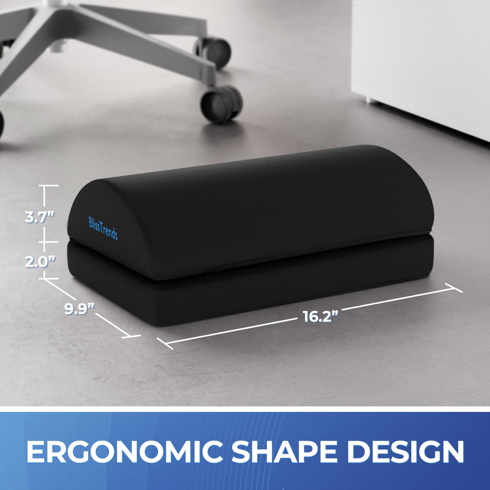BlissTrends Adjustable Memory Foam Foot Rest Under Desk – Ergonomic Foot Stool with Washable Cover & Dual Height Support Black