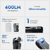Rechargeable Mini EDC Flashlight 400 Lumens – Magnetic LED Pocket Torch with RGB Light, USB-C Charging & 180° Rotatable Head