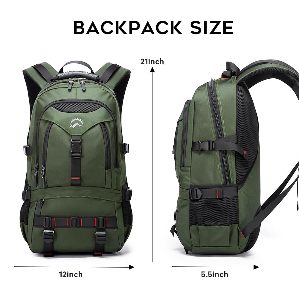 KAKA Flight-Approved Travel Backpack with 17.3” Laptop Compartment – Anti-Theft Carry-On Backpack for Men & Women – Green