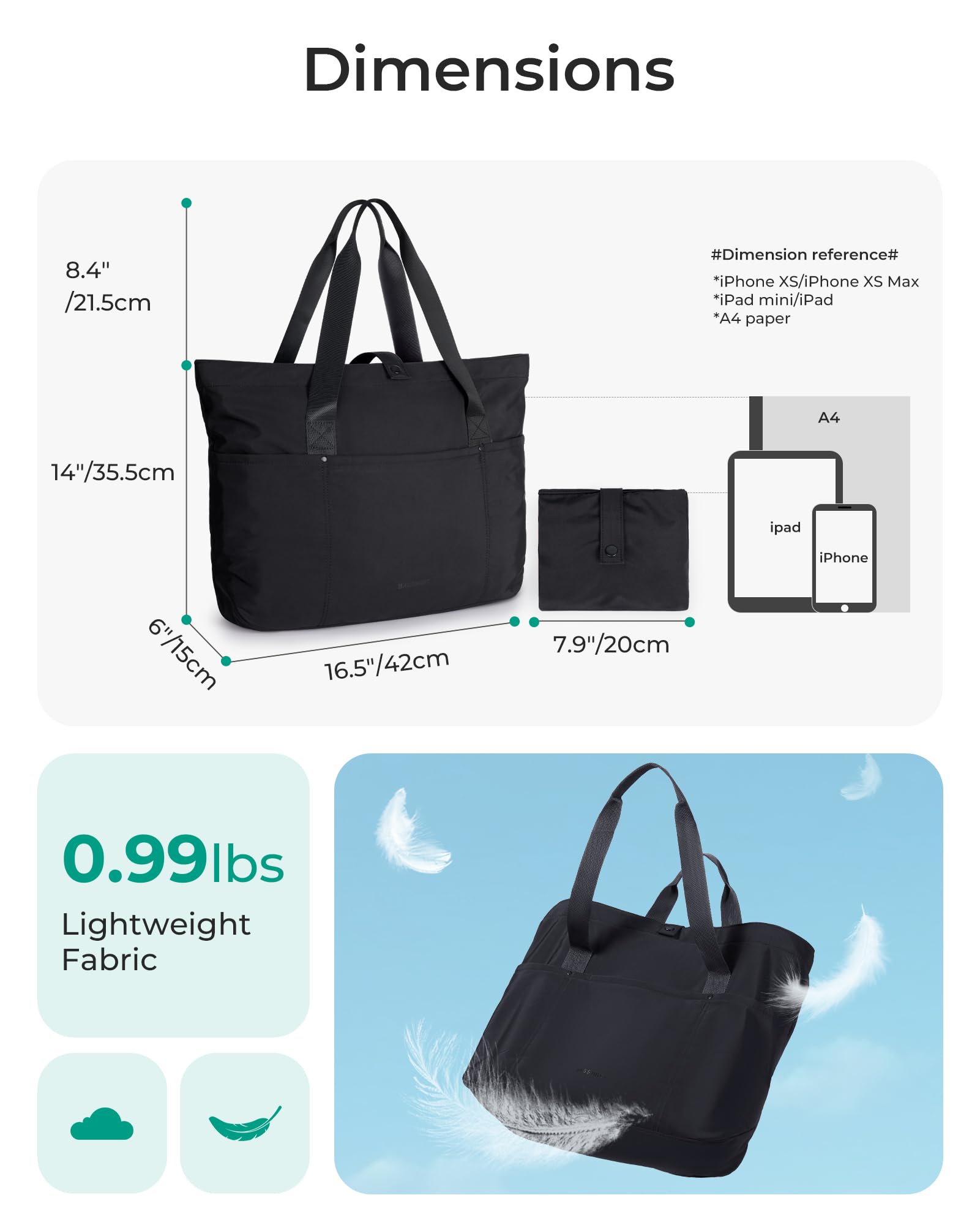BAGSMART Foldable Tote Bag for Women – Large Lightweight Shoulder & Travel Handbag with Zipper (Black)
