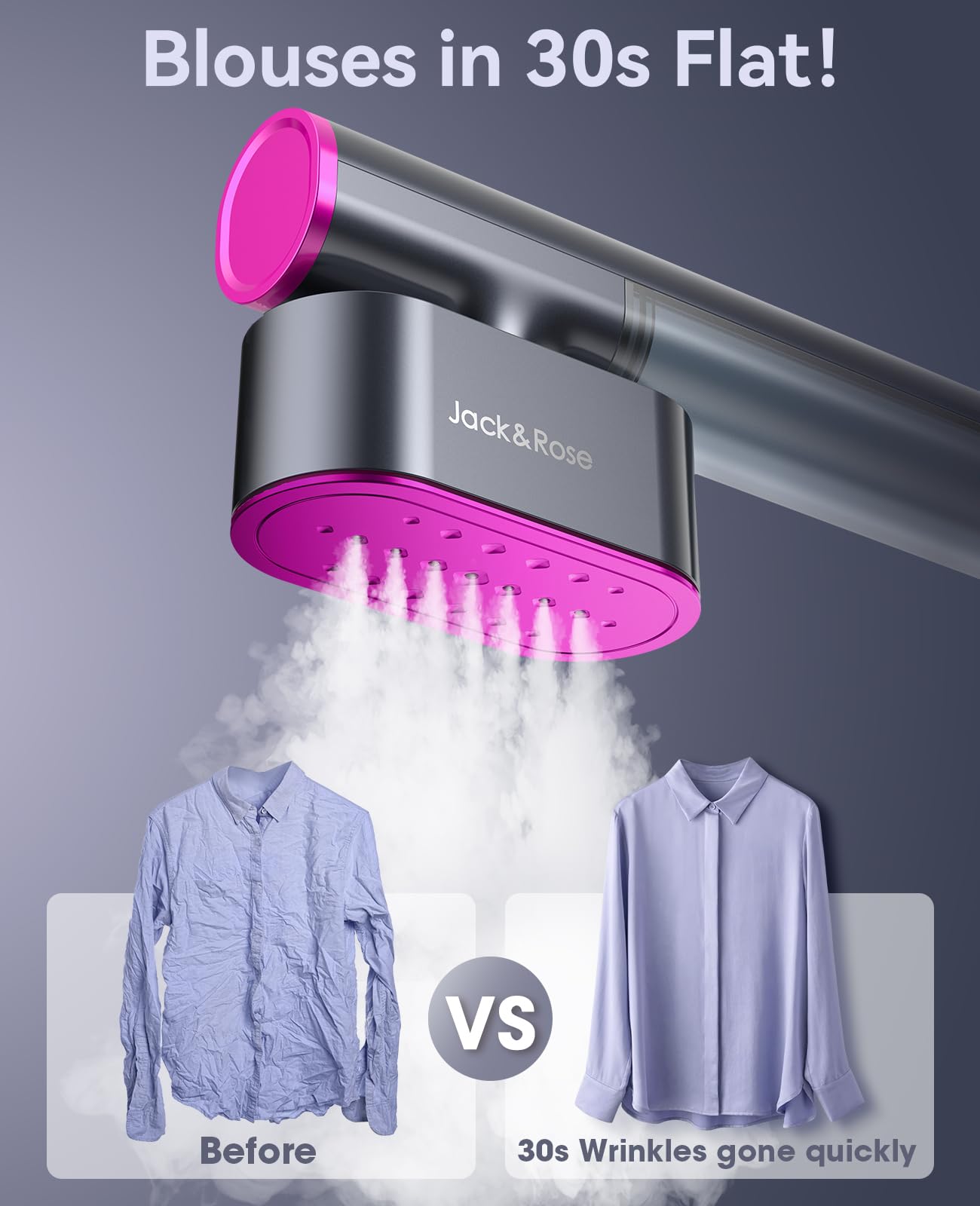 Jack & Rose K1 Dual Voltage Travel Garment Steamer Iron Portable 2-in-1 Wrinkle Remover with LED Display