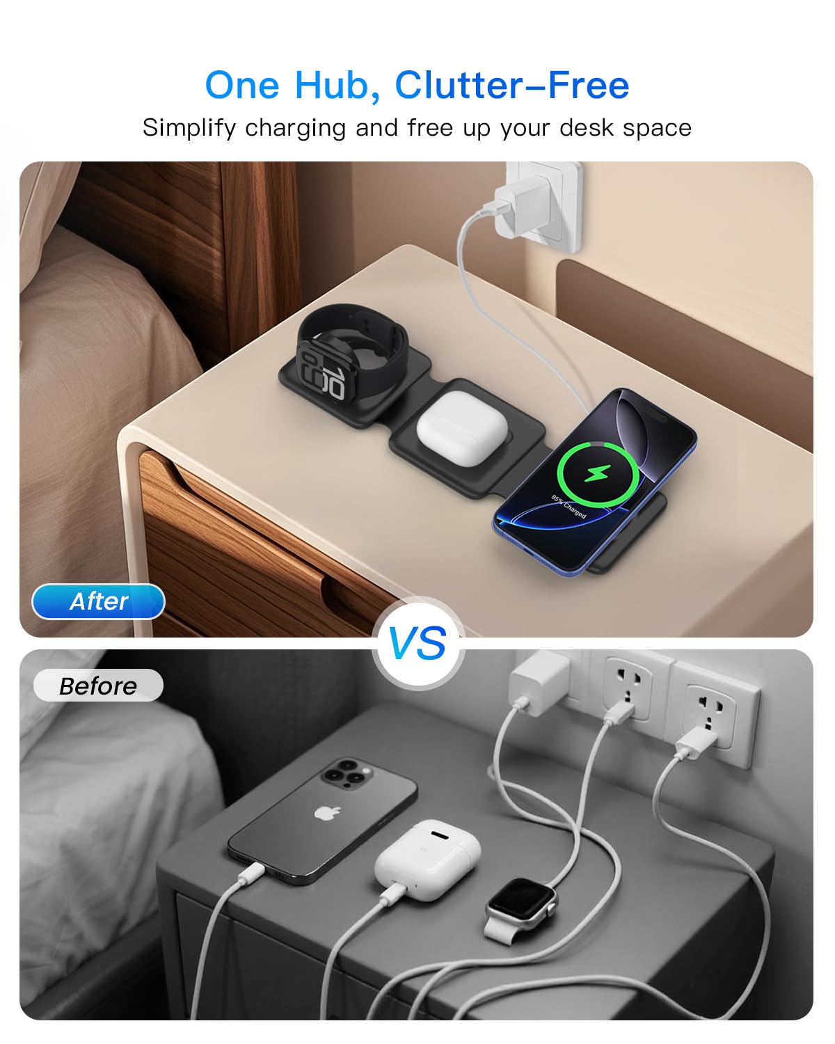 3-in-1 Foldable Magnetic Wireless Charging Station for iPhone, Apple Watch & AirPods