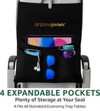 Airplane Tray Table Organizer Cover with 4 Expandable Pockets – Travel Seat Back Storage for Tablets, Books & Flight Essentials (Black)