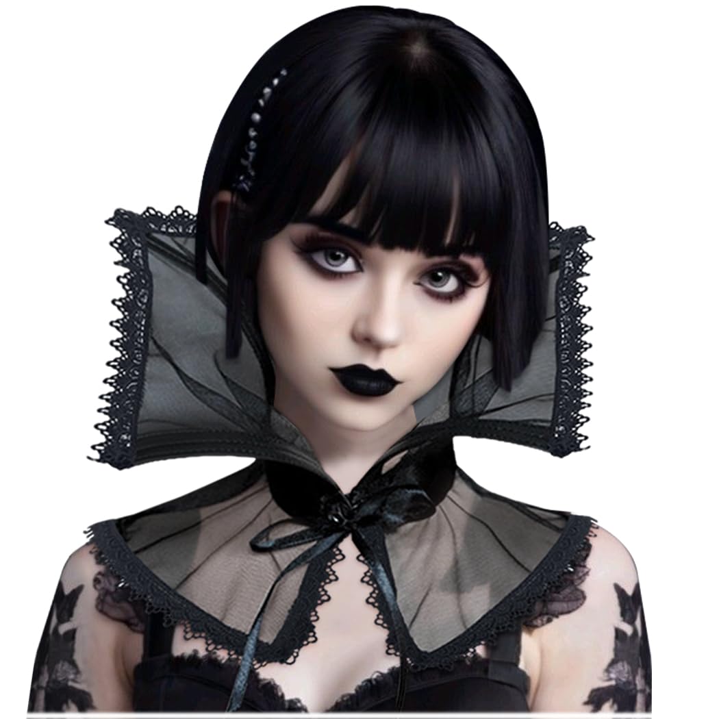 Black Victorian Vampire Lace Collar – Gothic Renaissance Ruffle Neck Accessory for Women