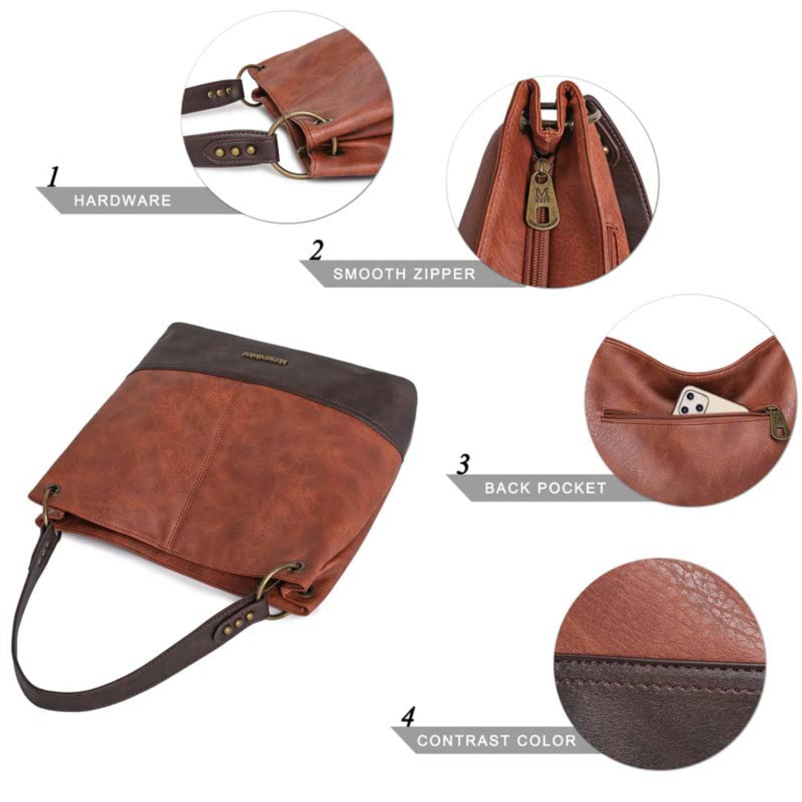 Montana West Hobo Bag for Women – Large Vegan Leather Shoulder Satchel with Contrast Design (Brown)