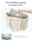 BAGSMART Puffy Tote Bag for Women – Lightweight Quilted Shoulder Tote with Zipper & Laptop Compartments (Beige)