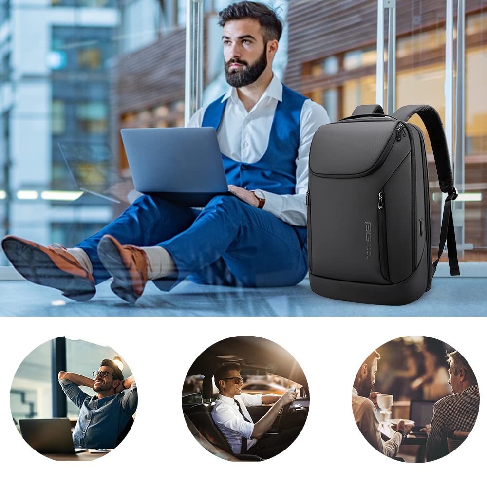 BANGE Smart Business Laptop Backpack – Waterproof Travel Backpack with 180° Opening & USB Charging Port, Fits 15.6” Laptops (Black)