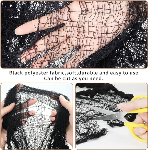 3-Pack Black Creepy Cloth Halloween Decoration Set – 16.4 Yards Spooky Fabric for Indoor & Outdoor Décor