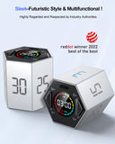 Ticktime Pomodoro Timer Cube with Flip Control, Custom Countdown & Stopwatch, Magnetic Rechargeable Focus Timer with Sound, Vibration & Silent Modes – Gray