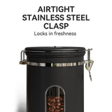 Stainless Steel Coffee Canister with Date Tracker & CO₂ Valve – Airtight Coffee Bean Storage with Scoop (Black)