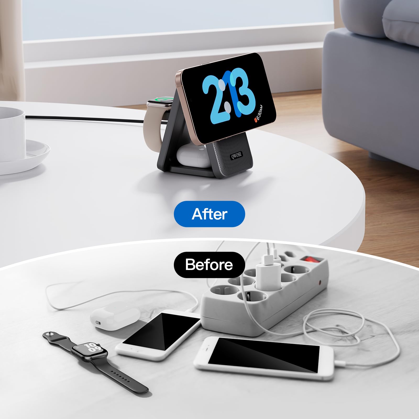 Foldable 3-in-1 Magnetic Wireless Charging Station for iPhone, Apple Watch & AirPods – Portable Fast Charging Stand with 18W Adapter