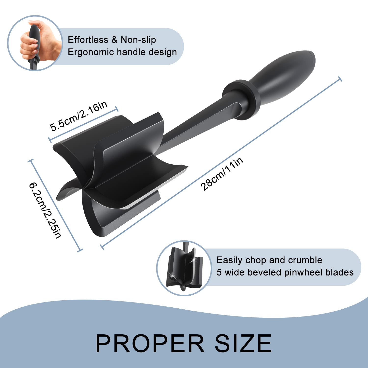 Ergonomic 5-Blade Meat Chopper & Masher for Ground Meat and Mixing