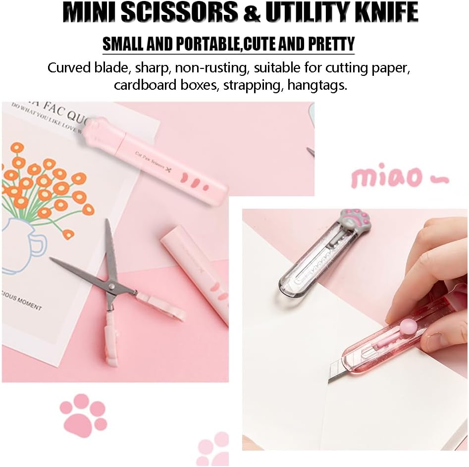 Pink Cat Paw 10-Piece Stationery and Desk Tool Set
