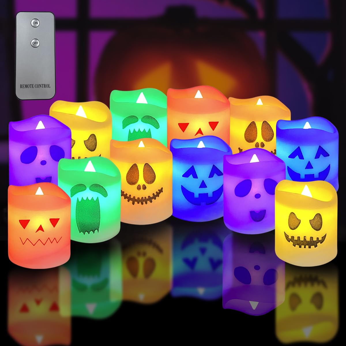 Halloween Flameless LED Candles – 12 Pack Color-Changing Lights with Remote Control for Spooky Home Decor