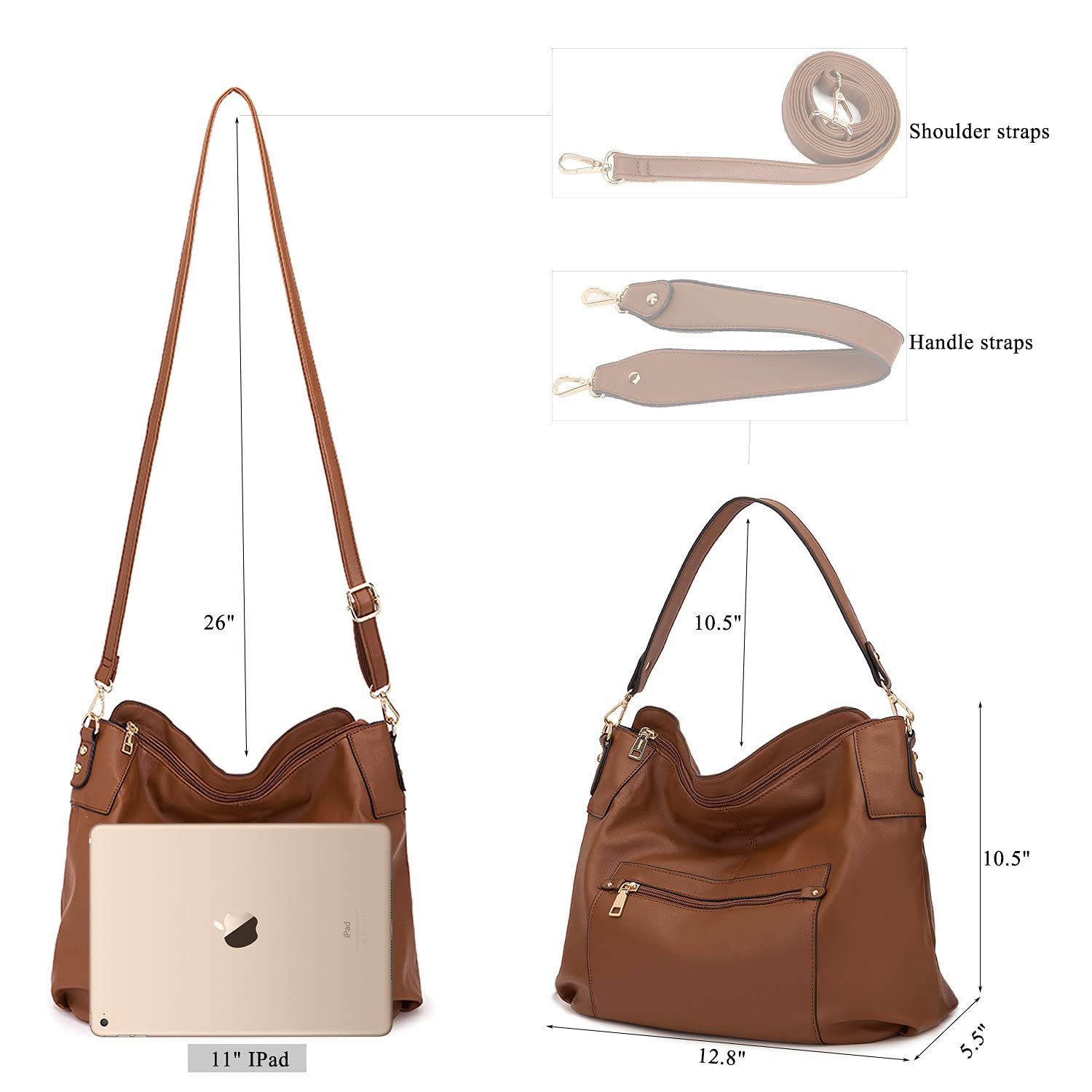 Large Crossbody Handbag Set for Women – 3PCS Hobo Shoulder Bag, Crossbody Purse & RFID Wallet (Brown)