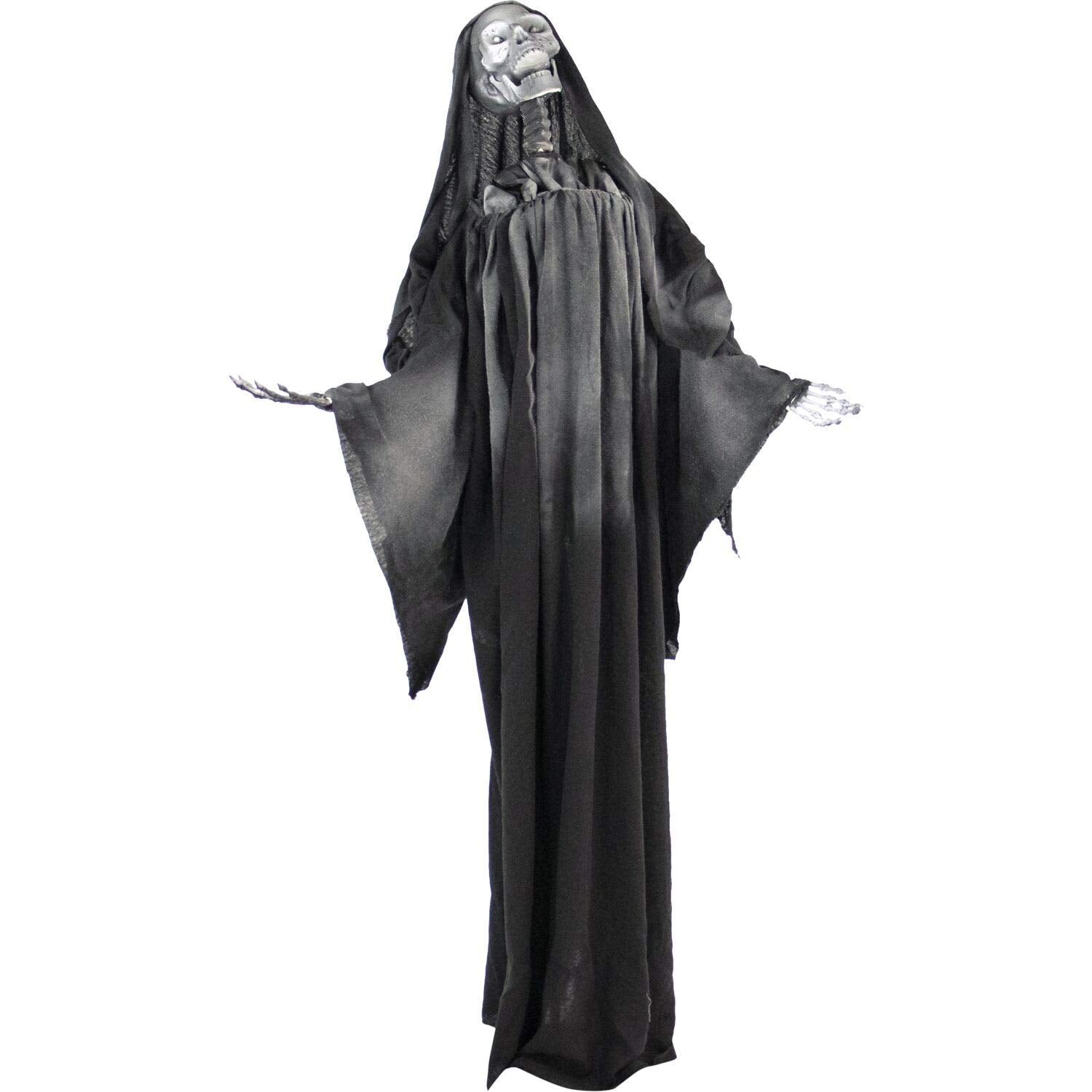 Haunted Hill Farm 63-in. Talking Reaper Halloween Animatronic, Indoor or Outdoor Halloween Decoration with Flashing White Eyes, Poseable and Battery Operated Fright Props for Home or Haunted House