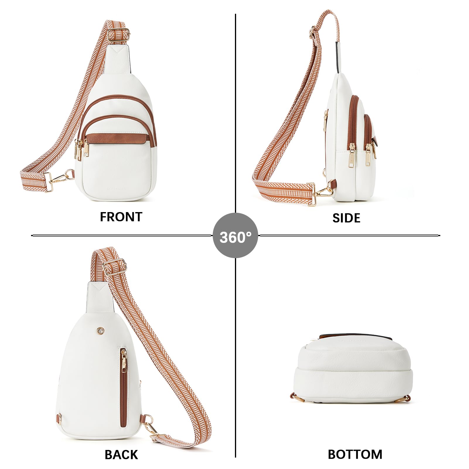 BOSTANTEN Small Leather Sling Bag for Women – RFID Blocking Crossbody Chest Bag for Travel & Daily Use (Beige)