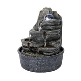 LED Rock Waterfall Table Fountain with Crystal Orb, 4-Tier Indoor Zen Water Feature & Ultra Quiet Pump – 9.8" Decorative Desktop Fountain