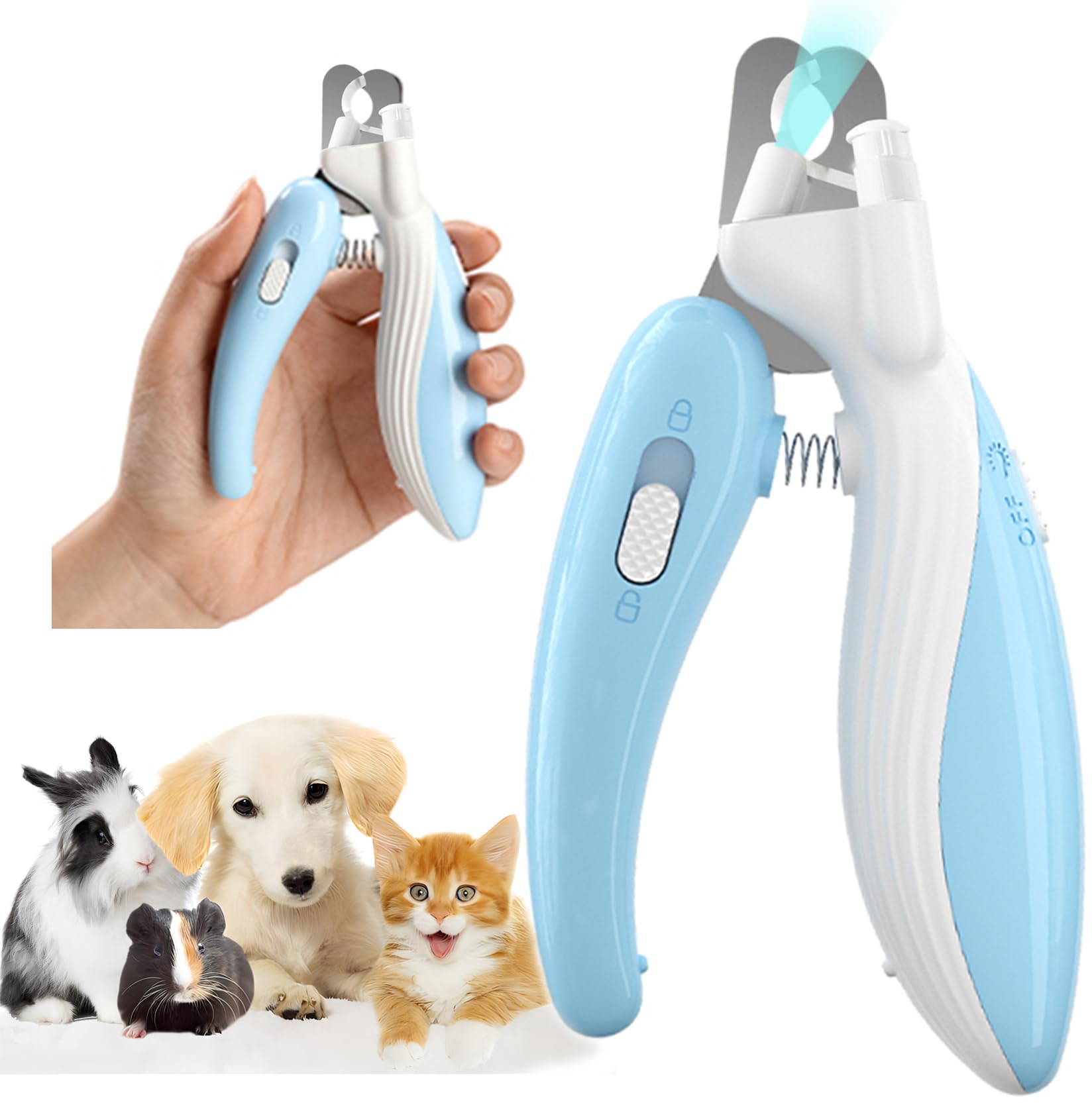 LED Pet Nail Clippers with Safety Light, Stainless Steel Blades, Safety Lock, and Ergonomic Whale-Shaped Handle for Dogs and Cats