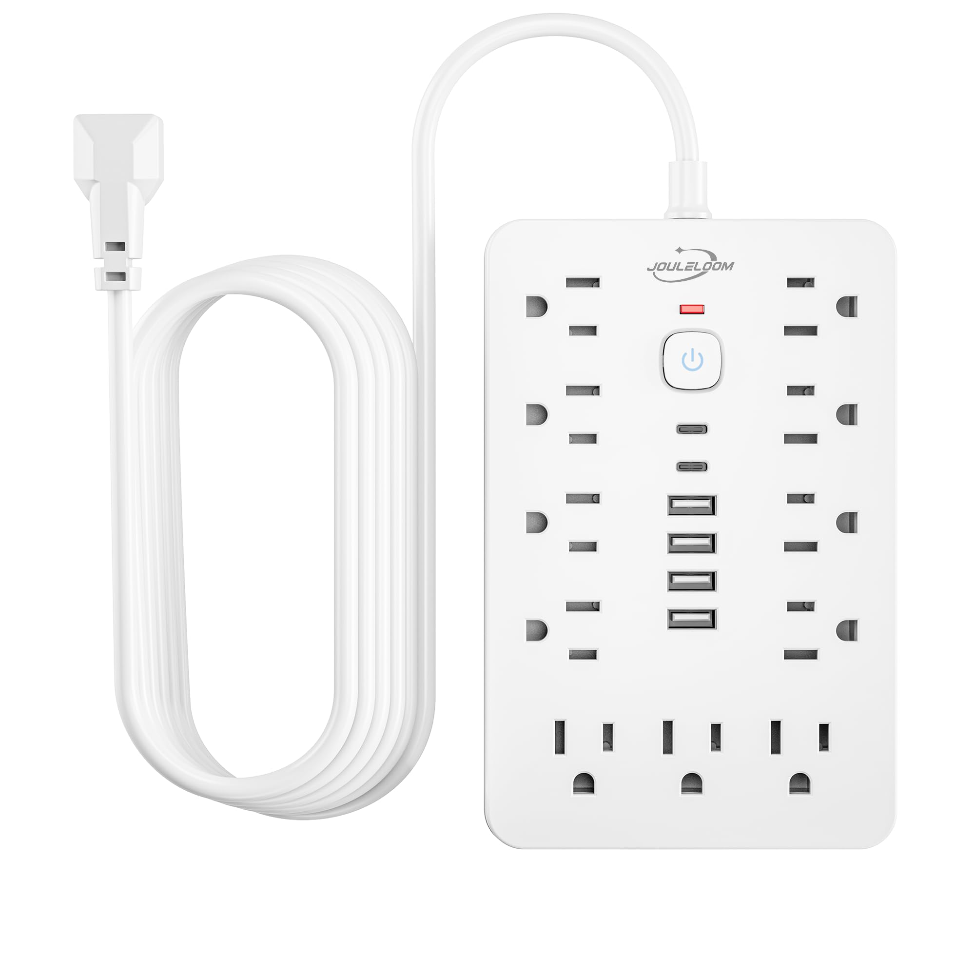 JouleLoom 17-in-1 Surge Protector Power Strip with 11 AC Outlets & USB-C Ports – Compact Flat Plug Extension Cord White