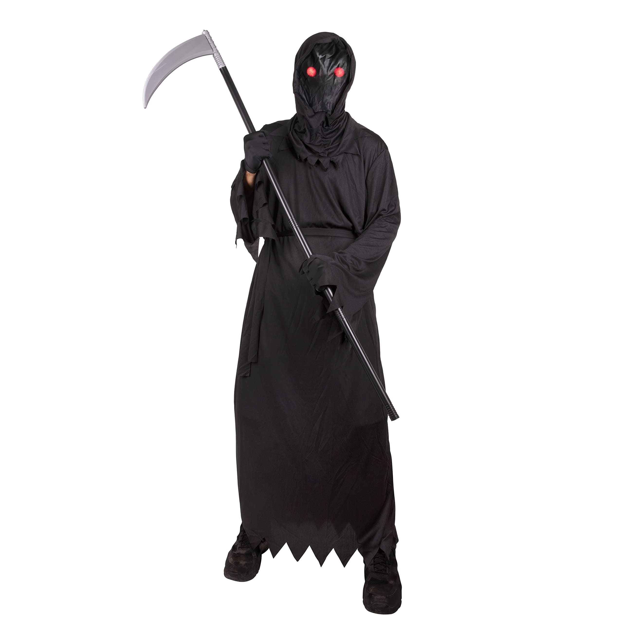 Grim Reaper Halloween Costume for Boys – LED Light-Up Glasses & Full Robe Set 💀⚡
