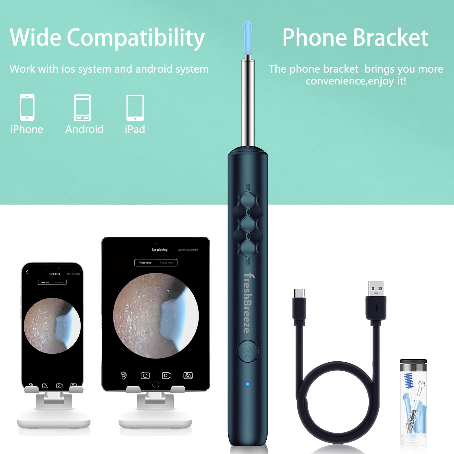 Smart HD Ear Wax Removal Tool with Wireless Camera & LED Illumination – Rechargeable Visual Ear Cleaner for Safe and Precise Ear Care (Blue Edition)