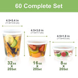 Deli Food Storage Containers with Lids – 60 Complete Sets (32oz / 16oz / 8oz), BPA-Free