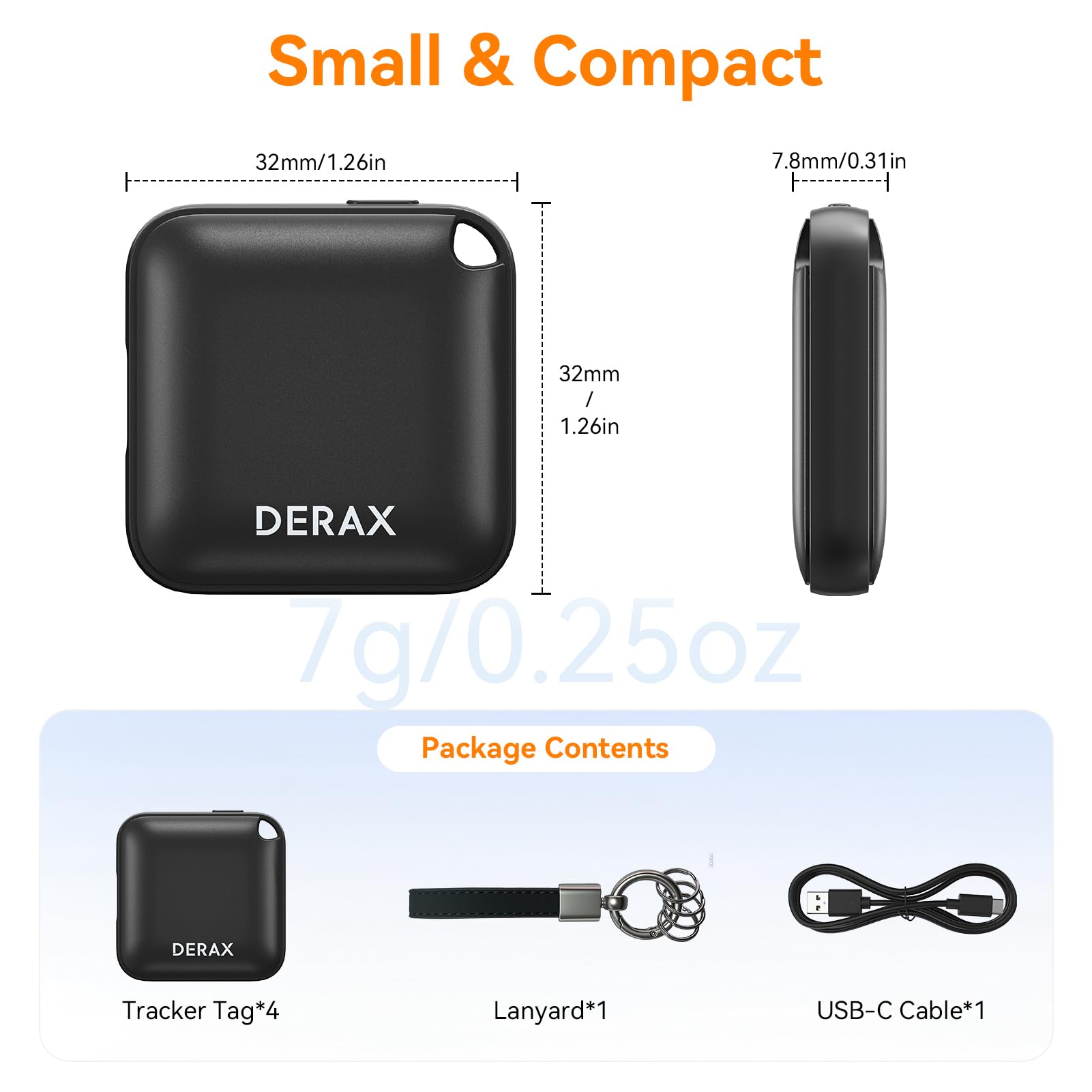 USB-C Rechargeable Smart Tracker Tag for Apple Find My and Google Find My Device, 90dB Alert Bluetooth Item Locator