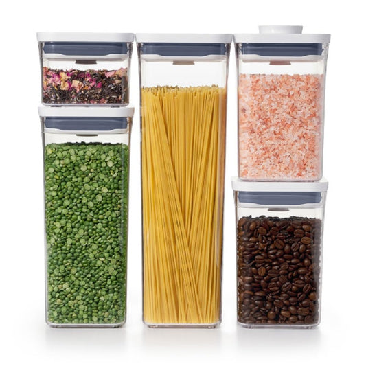Airtight POP Food Storage Containers Set – 5-Piece Stackable Pantry Canisters (White)