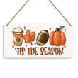Fall Hanging Wooden Sign – Rustic Maple Leaf, Pumpkin & Football Wall Decor for Home & Porch